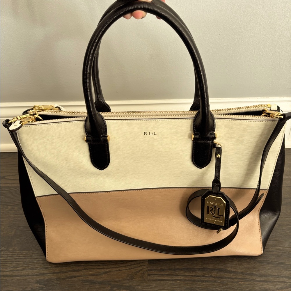 Lauren Ralph Lauren Large Monochrome Tote Bag with Black Strap